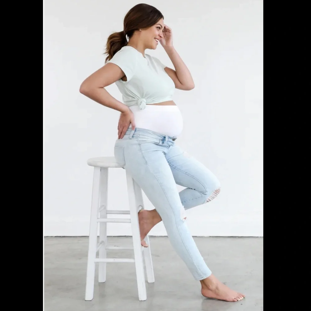 BLANQUI Denim Maternity Belly Support Skinny Jeans In Light Destroy Wash - Picture 2 of 10